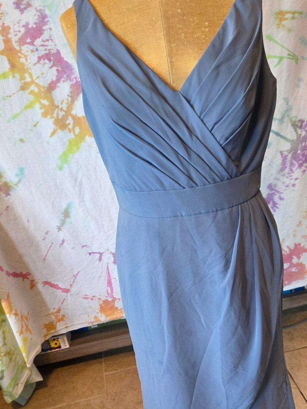 Dusty Blue Morilee Surplice Tulip Hem Dress